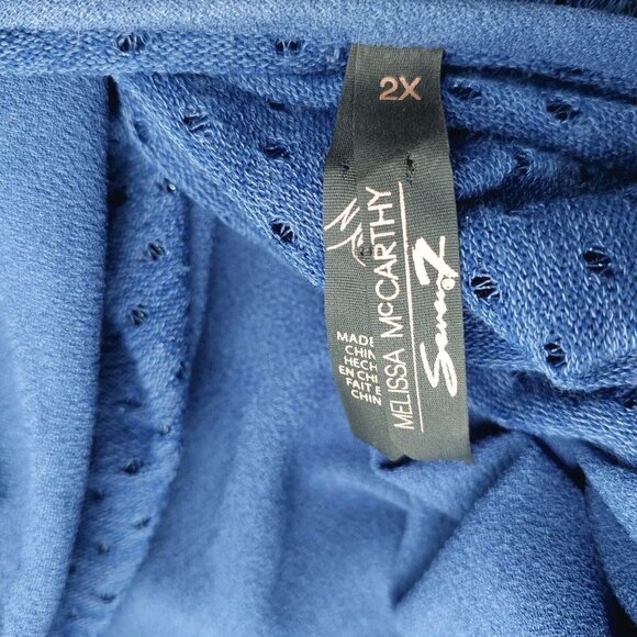 Melissa McCarthy Seven7 Size Small 2X Cardigan Blue Open Drape Front Long Sleeve - Picture 3 of 9
